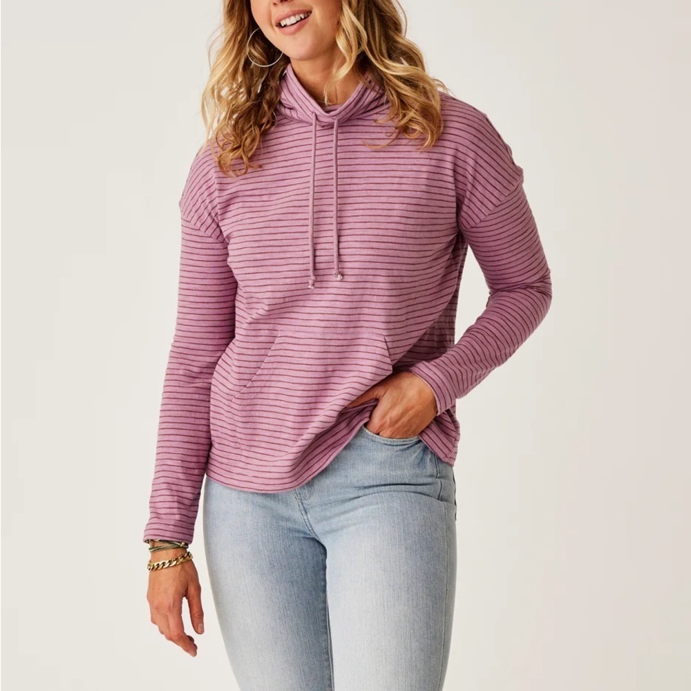 Carve Designs NWT Bodie Funnel Neck Pullover Sweatshirt Pink Orchid Stripe M